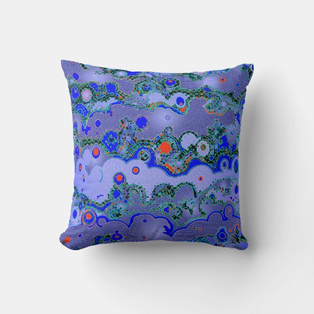 Clouds Periwinkle and Orange Pillow (Front)