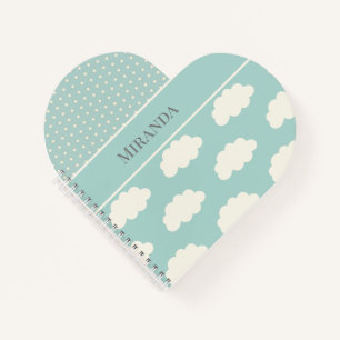 Clouds Polka Dots Green Your Name Pastel Notebook