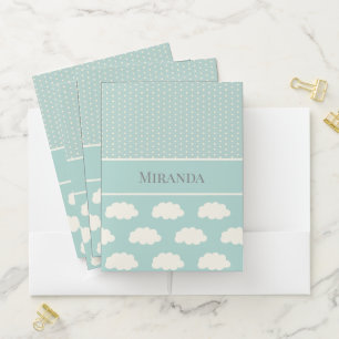 Clouds Polka Dots Green Your Name Pocket Folder