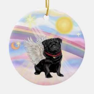 Clouds - Pug Angel (black) Ceramic Ornament