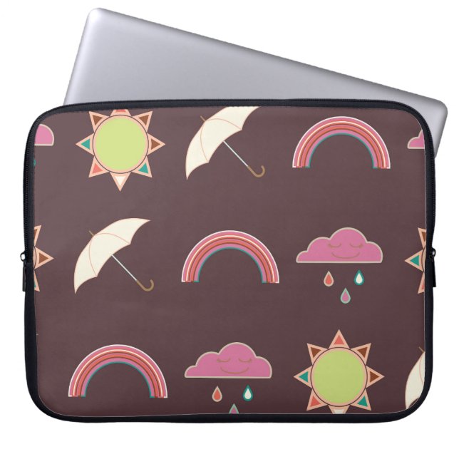 Clouds, rain, sun, umbrella pattern. laptop sleeve (Front)