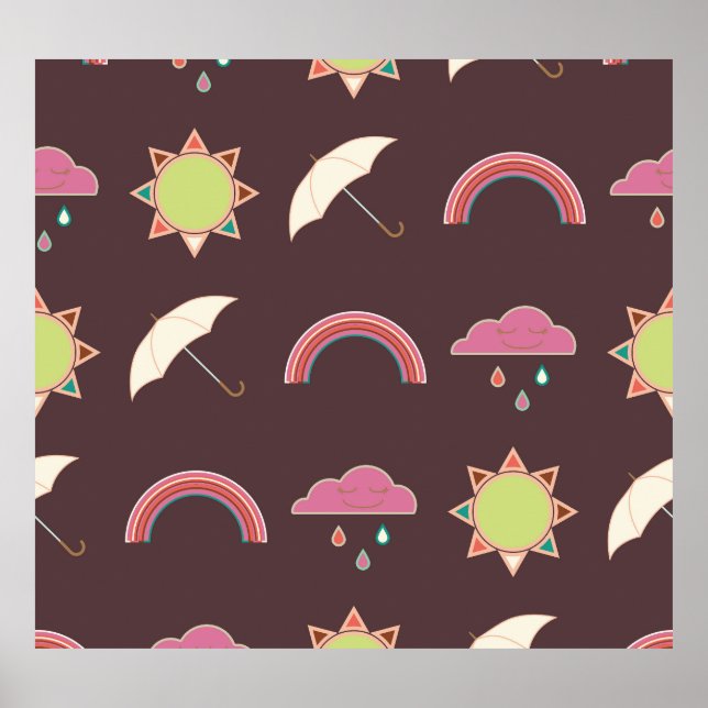 Clouds, rain, sun, umbrella pattern. poster (Front)