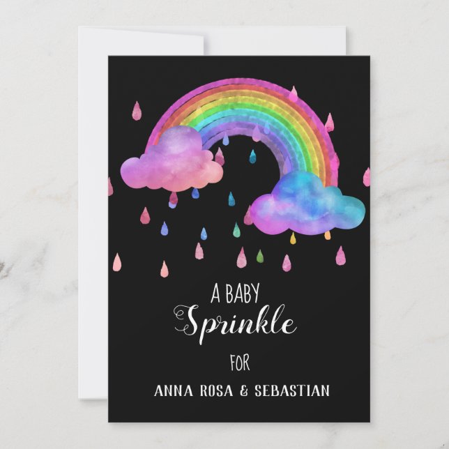 *~* Clouds Rainbow Rain Drops  Sprinkle Invitation (Front)