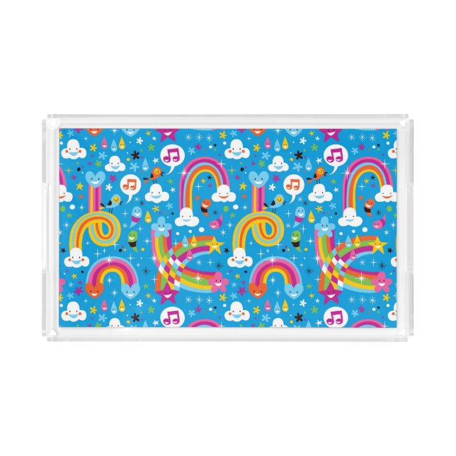clouds rainbows rain drops hearts pattern acrylic tray (Front)