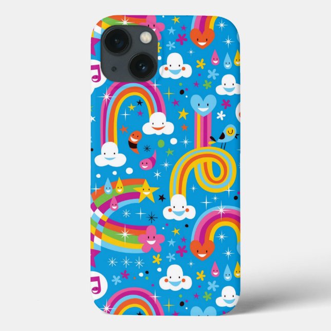 clouds rainbows rain drops hearts pattern Case-Mate iPhone case (Back)