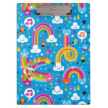 clouds rainbows rain drops hearts pattern clipboard