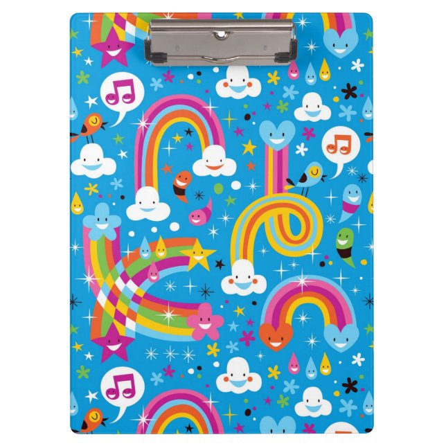 clouds rainbows rain drops hearts pattern clipboard (Front)