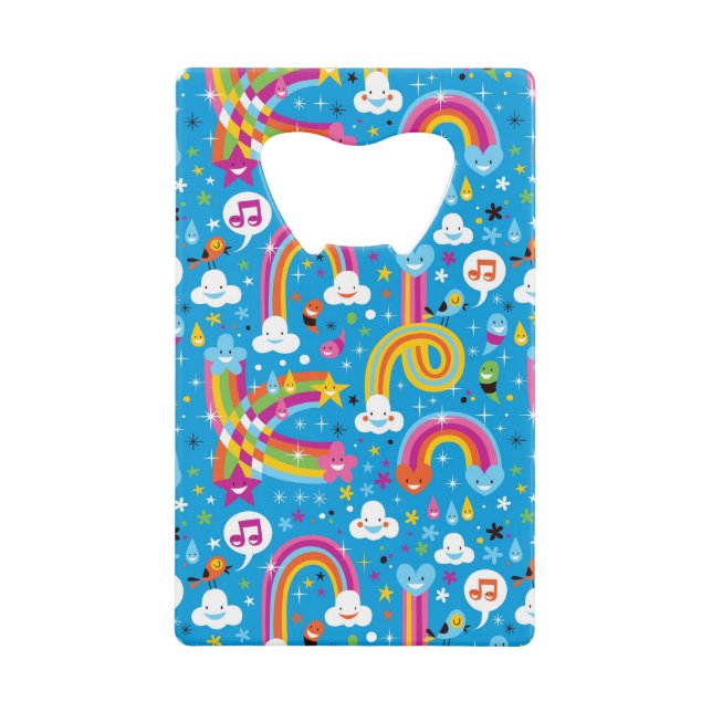 clouds rainbows rain drops hearts pattern credit card bottle opener (Front)