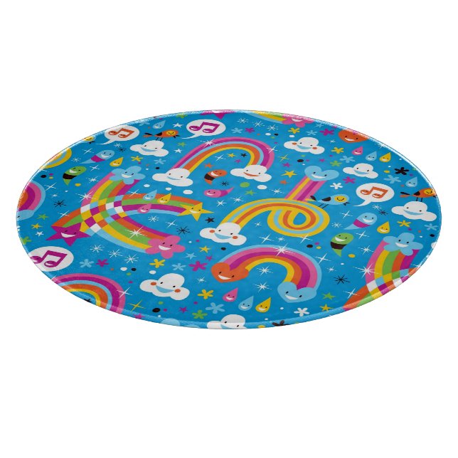 clouds rainbows rain drops hearts pattern cutting board (Corner)