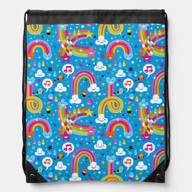 clouds rainbows rain drops hearts pattern drawstring bag (Front)