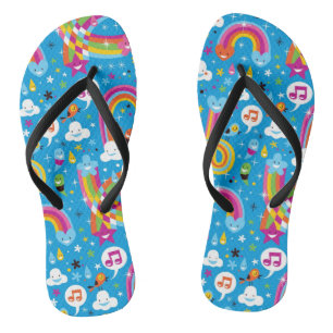 clouds rainbows rain drops hearts pattern flip flops