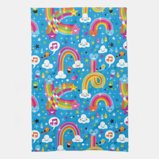 clouds rainbows rain drops hearts pattern kitchen towel