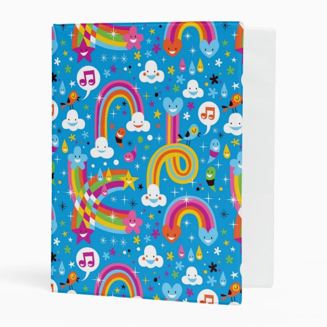 clouds rainbows rain drops hearts pattern mini binder (Front/Inside)