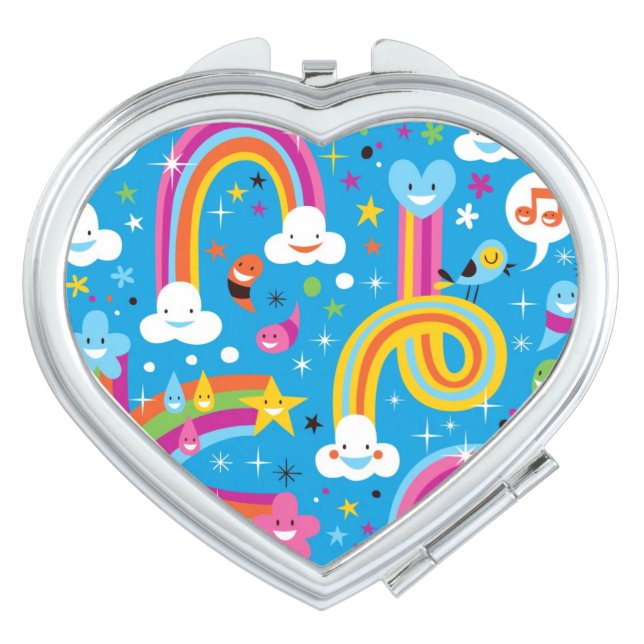 clouds rainbows rain drops hearts pattern mirror for makeup (Front)