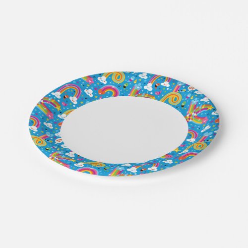 clouds rainbows rain drops hearts pattern paper plates