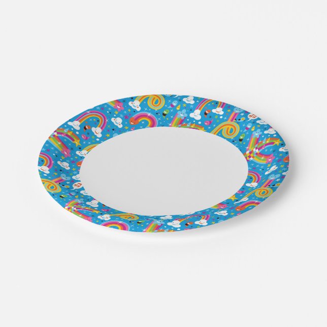 clouds rainbows rain drops hearts pattern paper plates (Angled)