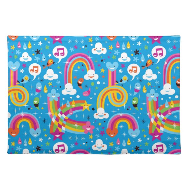 clouds rainbows rain drops hearts pattern placemat (Front)