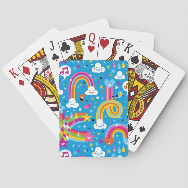 clouds rainbows rain drops hearts pattern poker cards (Back)