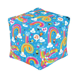 clouds rainbows rain drops hearts pattern pouf
