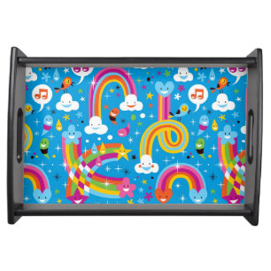 clouds rainbows rain drops hearts pattern serving tray
