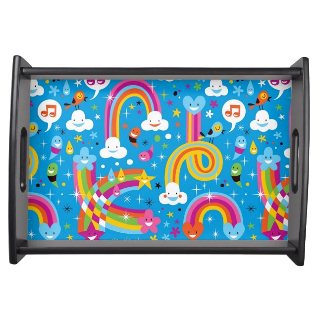 clouds rainbows rain drops hearts pattern serving tray (Front)