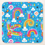 clouds rainbows rain drops hearts pattern square paper coaster