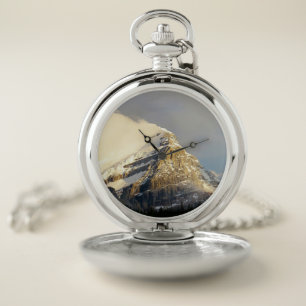Clouds Roll Off Snowy Mountain in Canada Pocket Watch