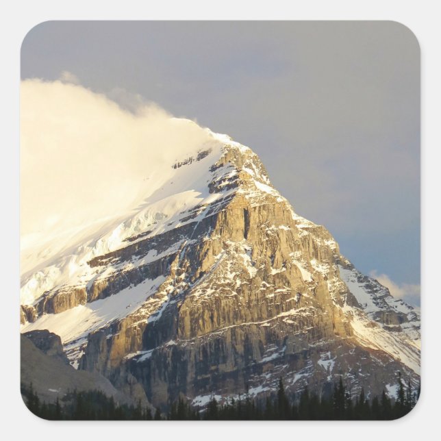 Clouds Roll Off Snowy Mountain in Canada Square Sticker (Front)