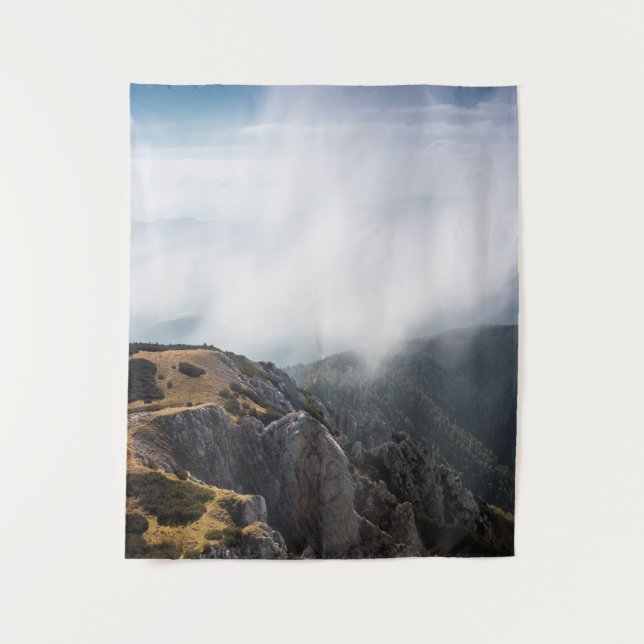 Clouds rolling over mountains tapestry (Front)
