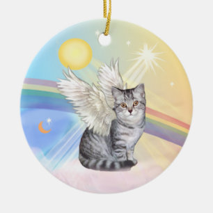 Clouds - Silver Tabby Tiger Cat Angel Ceramic Ornament