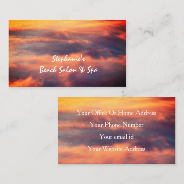 Clouds Sky Artistic Tropical Sunset Spa Salon Business Card (Front/Back)