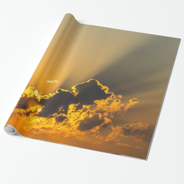 Clouds, Sky & Yellow Sunset Wrapping Paper (Unrolled)