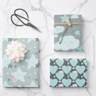 Clouds, Stars and Hearts Nursery Gift Wrap