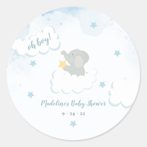 Clouds Stars Elephant Baby Shower Classic Round Sticker