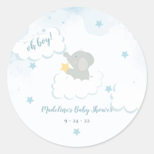 Clouds Stars Elephant Baby Shower Classic Round Sticker