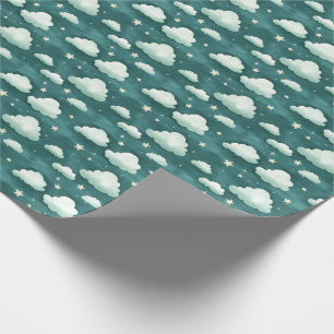 Clouds & Stars on Dark Teal Wrapping Paper