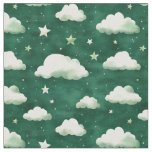 Clouds &amp; Stars on Emerald Green Fabric