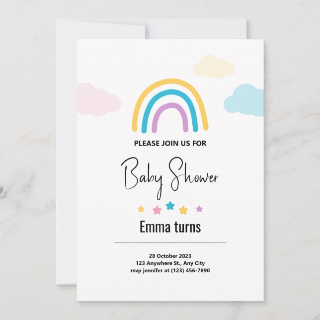 Clouds & Stars Rainbow Baby Boy Baby Shower Invita Invitation (Front)