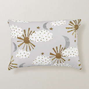 Clouds, sun, and moon, minimalistic pattern. accent pillow