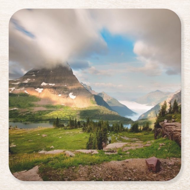Clouds Sweeping Through Mountains Square Paper Coaster (Front)
