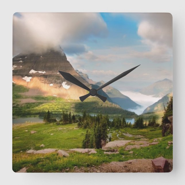 Clouds Sweeping Through Mountains Square Wall Clock (Front)