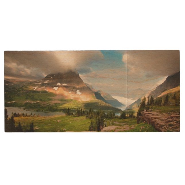 Clouds Sweeping Through Mountains Wood USB Flash Drive (Front)