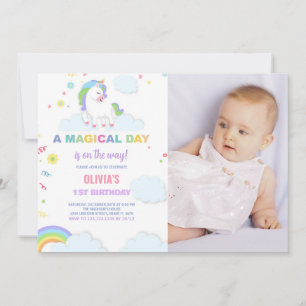 Clouds Unicorn Birthday Invitations with photo