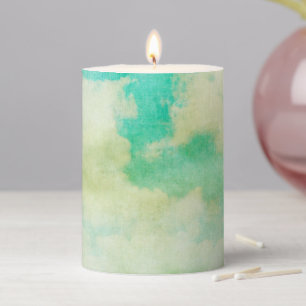 Clouds vintage sky painting teal cream pillar candle