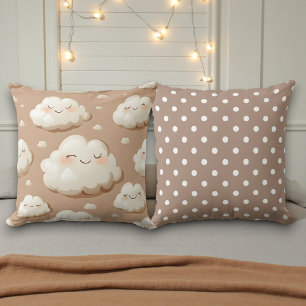 Clouds with Tan and Brown Double Sided Throw Pillow