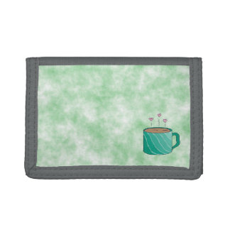 Clouds with Teal Coffee Cup Trifold Wallet