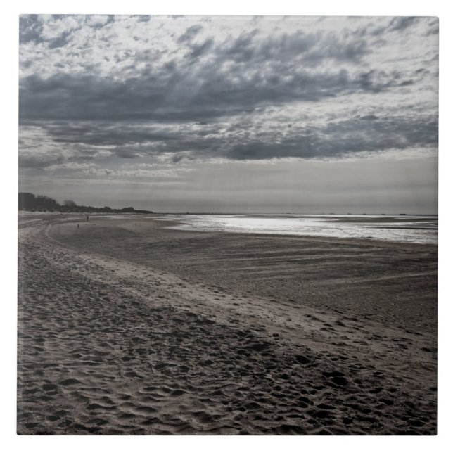 Cloudy beach at the North Sea Ceramic Tile (Front)