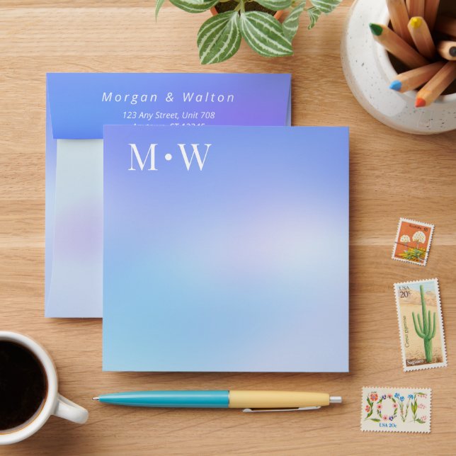 Cloudy Blue Gradient Monogram Envelope (Desk)