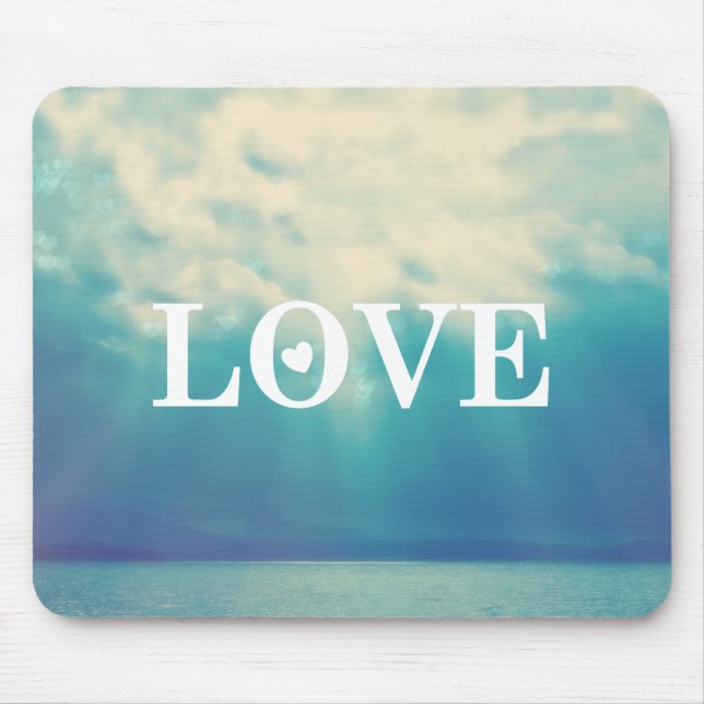 Cloudy Blue Sky Love Typography Mouse Pad (Front)