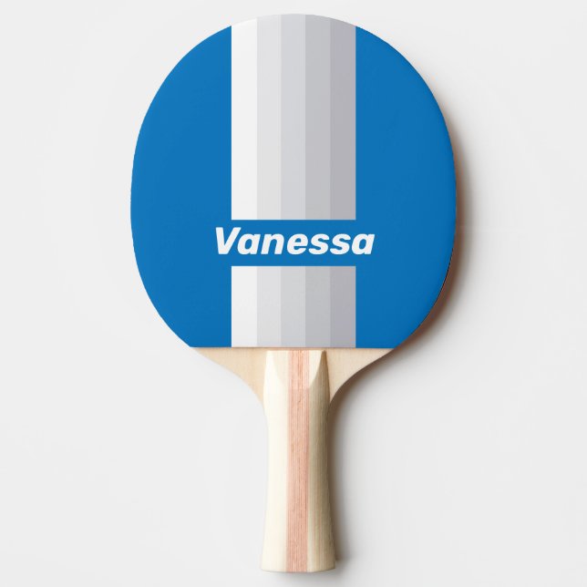Cloudy Blue Sky Pin Stripes with Name Ping Pong Paddle (Front)
